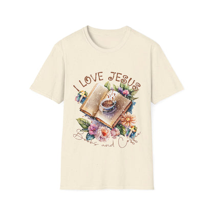 I Love Jesus Books and Coffee  T-Shirt