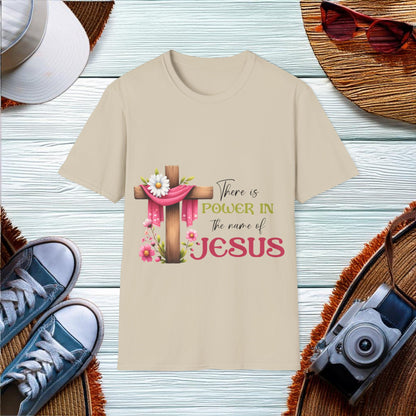 There is power in the name of Jesus - cross Flower  T-Shirt