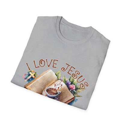 I Love Jesus Books and Coffee  T-Shirt