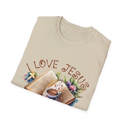 I Love Jesus Books and Coffee  T-Shirt