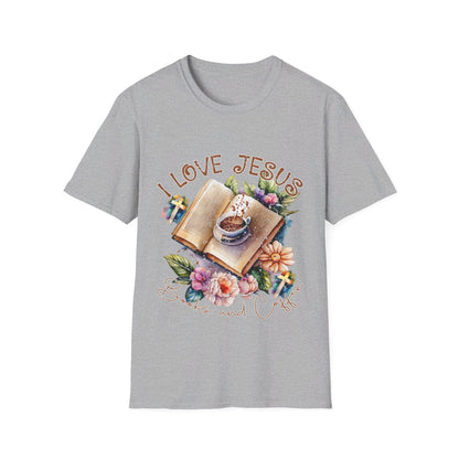 I Love Jesus Books and Coffee  T-Shirt