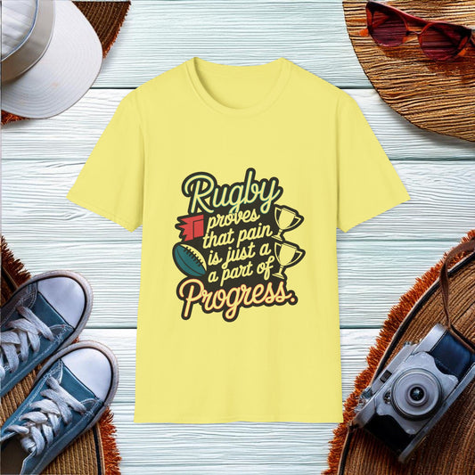 Rugby Quote on Pain and Progress T-Shirt - Location: United States