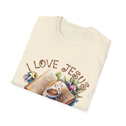 I Love Jesus Books and Coffee  T-Shirt