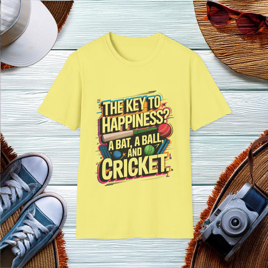 The Key to Happiness in Cricket T-Shirt - Location: United States