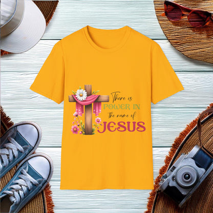 There is power in the name of Jesus - cross Flower  T-Shirt