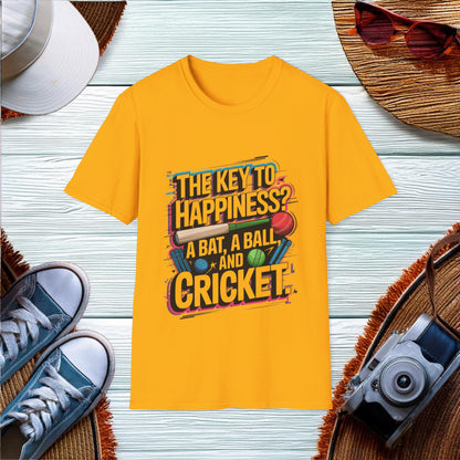 The Key to Happiness in Cricket T-Shirt - Location: United States